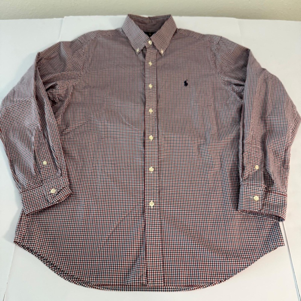 Ralph Lauren Classic Fit Gingham Button Down Shirt Red White Blue Mens Large